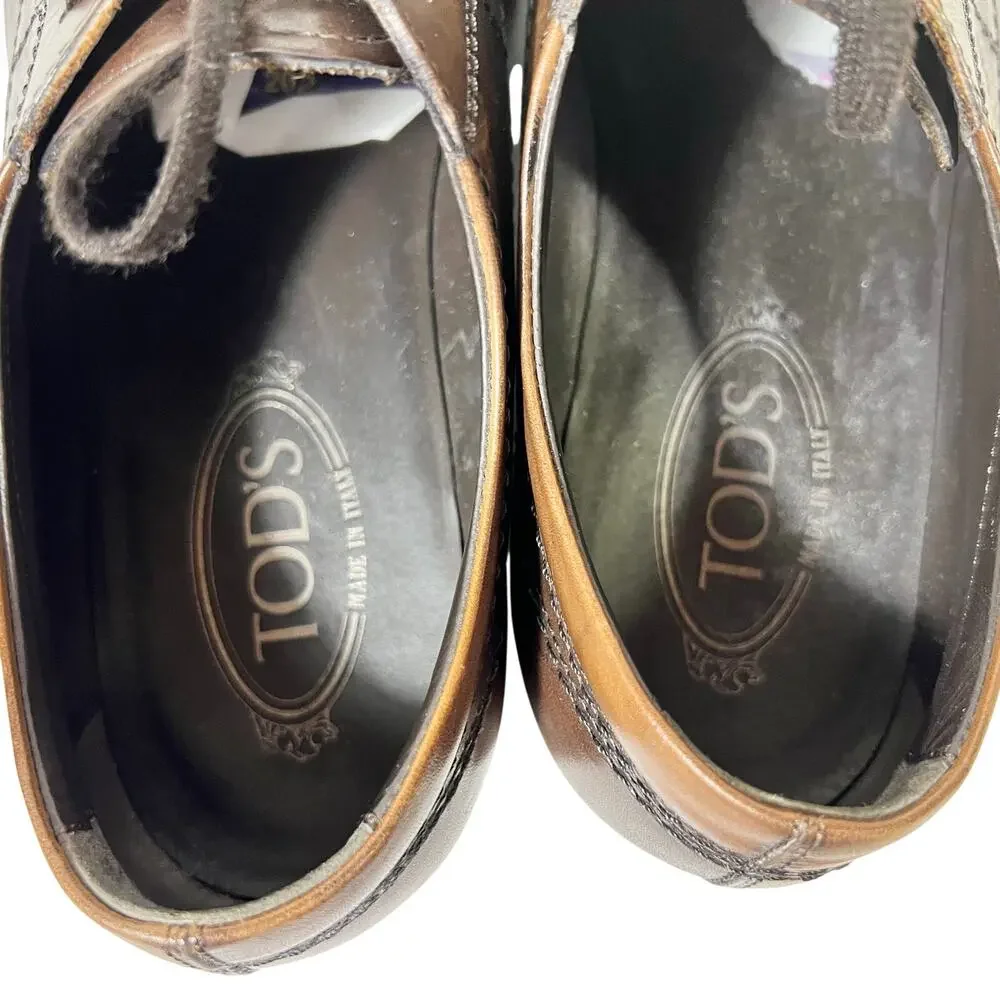 Tods Lace Up Dress Derby Shoes Mens 7.5 Dark Brown Leather Italy